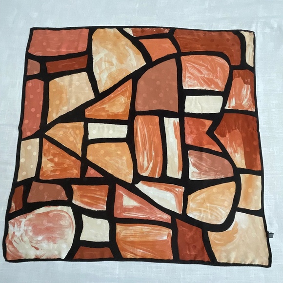 Silk Geometric Print Square Scarf 33”x34” NWOT Made In Italy - Picture 2 of 13